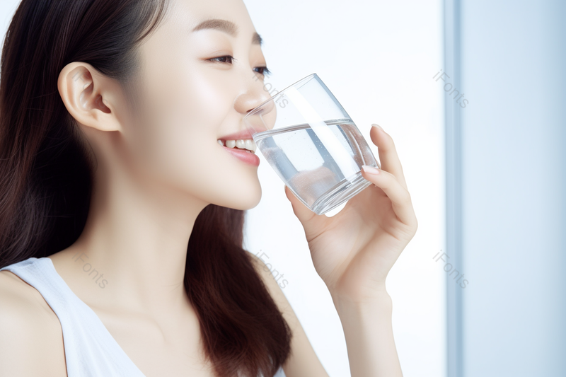 夏季清凉室内女子在喝水的健康生活,高清,摄影图,摄影图片,图片大全,摄影图免费下载